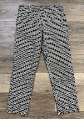 Krazy Larry Ankle Pants Womens Size 8 Black White Print Pull On Stretch